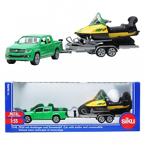 Металлический автомобиль с прицепом и снегоходом, 1:55 (Siku, 2548k)